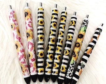 Bolígrafos con purpurina, bolígrafo con purpurina, bolígrafo personalizado, bolígrafo recargable, bolígrafo de gel, Inkjoy, bolígrafos, bolígrafos de girasol, regalo para ella, girasoles