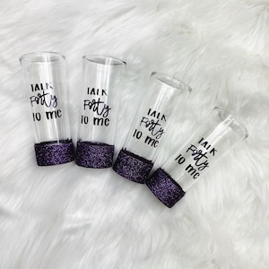 Talk 40 To Me 40th Birthday Shot Glasses | Personalized Glittered Shot Glasses | Birthday Gift | 21st 25th 30th 50th Birthday Party Favor
