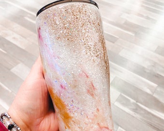 Rose Gold Milky Way Glitter Tumbler | Custom Gift | Personal Glittered Tumbler | Birthday Gifts for Her | Gifts For Mom | Rose Gold Glitter