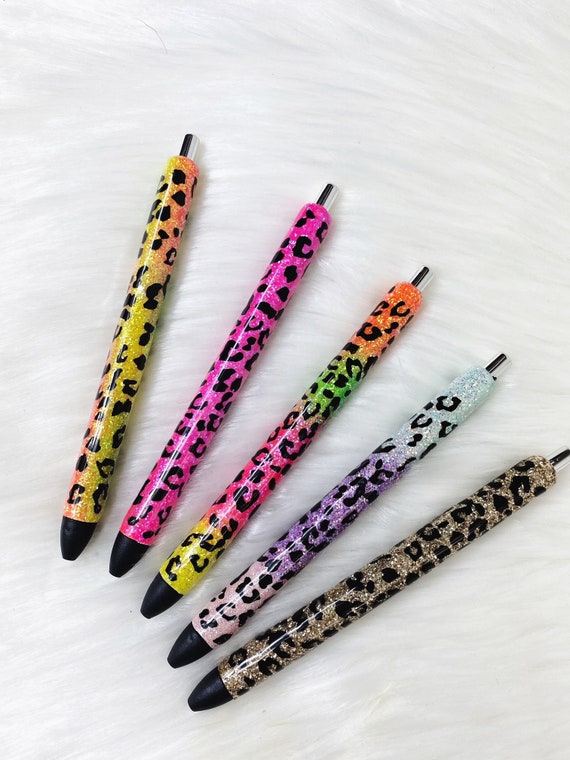 Personalized Gel Pens | Custom Epoxy Glitter Pens | Leopard Pen