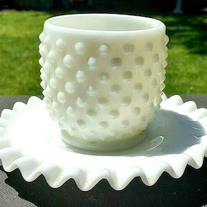 Vintage Fenton Hobnail Footed Milk Glass Jam/Jelly (NO Lid) And Underplate