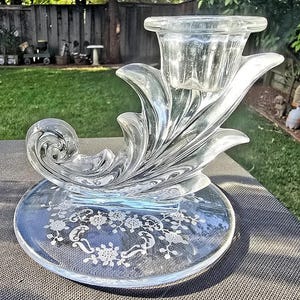 Vintage Fostoria Etch 328 Meadow Rose 2496 Single 4&quot; Candlestick (Baroque Shape)