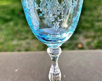 Vintage Portieux Vallerysthal PV Blue Opaline Turquoise Footed