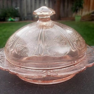 Vintage Pink Cherry Blossom 1930's Butter Dish With Lid