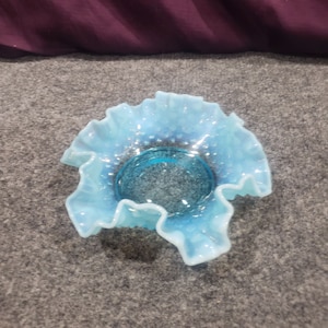 Vintage Fenton Blue Opalescent Hobnail Bon Bon Tray 6&quot;