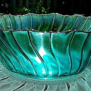Vintage Jeannette Ultramarine / Teal Swirl 9" Miska do sałaty z falbankami
