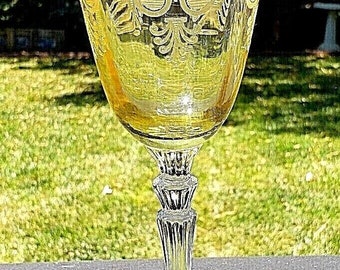 Vintage Trojan Yellow Topaz 8 1/4" x 3 3/8" Water Goblet 9 oz. 5099 / 280