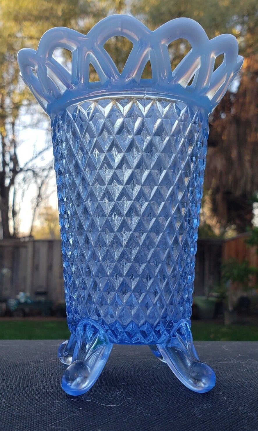 Vintage Imperial Glass Katy Blue Laced Edge 4 Footed Vase Etsy