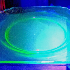 Green Uranium/ Vaseline Glass Fostoria Mayfair 8 1/4&quot; Square Lunch Plate