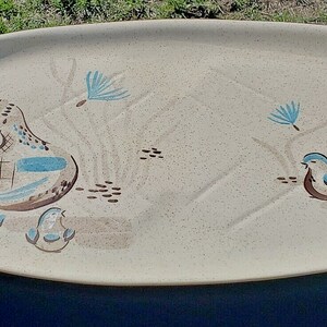 Vintage Rare Vintage Aqua And Brown Bob White 19 7/8&quot; Oval Serving Platter
