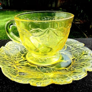 Vintage Tiara Indiana Yellow Mist Sweet Pear Avocado Cup And Saucer