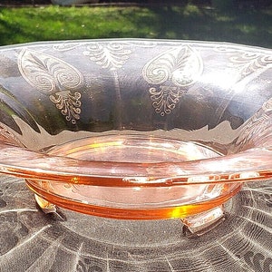 Vintage Fostoria Pink Rose Trojan 2375 12 3-Toed Footed Bowl Etch 