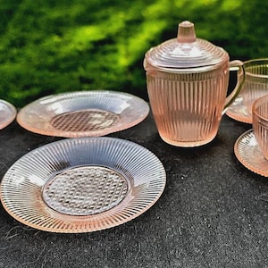 Juego de té infantil vintage Jeannette Homespun rosa de 14 piezas (sin caja)