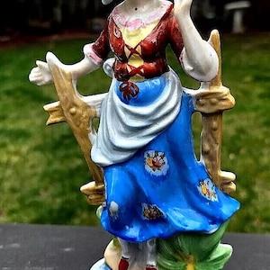 Vintage Occupied Japan Colonial Bisque Porcelain Woman Figurine 10" Tall