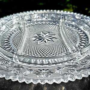 Vintage Crystal Duncan & Miller Sandwich 3-Part Relish Dish 12 1/2&quot;