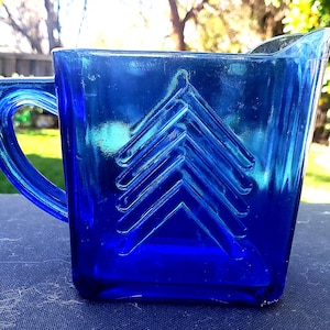 Brocca vintage Cobalt HAZEL-ATLAS CHEVRON da 12 once, altezza 4 pollici