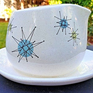 Vintage Franciscan Atomic Starburst Gravy Boat With Attached Underplate
