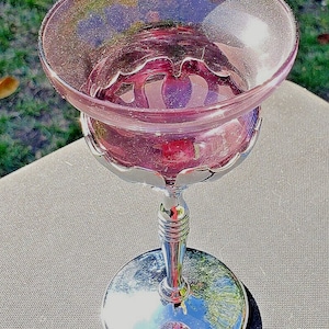 Art Deco Cambridge Glass Krome Kraft 6 1/8&quot; Amethyst Wine Goblet 4 oz.