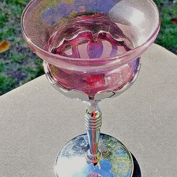 Art Deco Cambridge Glass Krome Kraft 6 1/8" Amethyst Wine Goblet 4 oz.