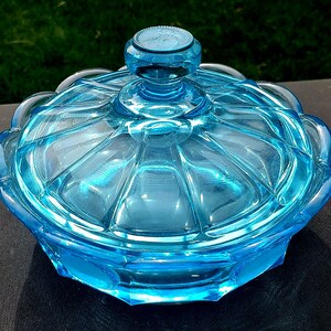 Vintage Fostoria Blue Coin Candy Box And Lid / Cover 6 1/2&quot; x 4 1/4&quot; # 1372 - 354