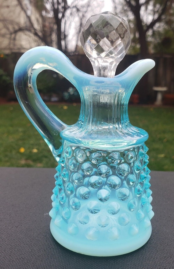 フェントン ブルーオパールセントガラス ホブネイル ベース 花器