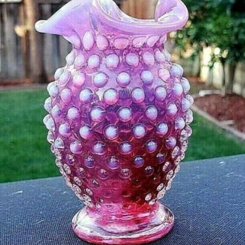 Vintage Fenton Art Glass Hobnail Clear Opalescent Crimped Etsy