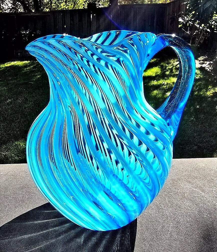 Vintage EAPG Hobbs Brockunier Glass Blue Sapphire Opalescent Swirl
