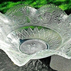 Vintage Crystal Duncan & Miller Sandwich  Large Crimped Bowl 11 1/2&quot; x 3 1/4&quot;