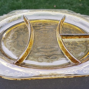 Federal Depression Glass Madrid Amber 10 1/4&quot; Square 4 Part Relish Plate