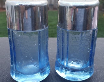 Blue Recollection Madrid Salt And Pepper Shaker Set And Plastic Lids