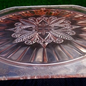 Pink Depression Jeannette Glass Adam 10&quot; Footed Cake Plate