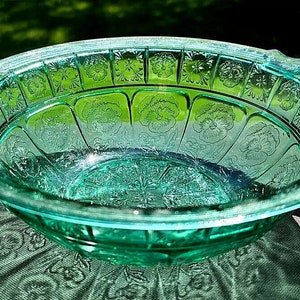 Vintage Teal Ultramarine Doric & Pansy 9&quot; 2 Handled Bowl