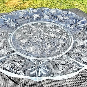 Vintage Crystal Fostoria Chintz Etch #2469 7 1/2&quot; Salad Plate