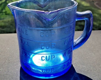 Vintage Cobalt Blue Glass 1 Cup 8oz Measuring Cup 3 Spouts