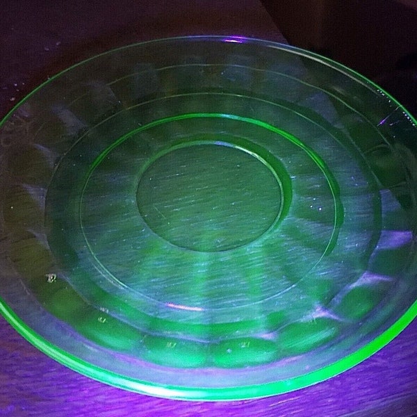 Green Uranium / Vaseline Block Optic Saucer 5 1/2" With Cup Ring