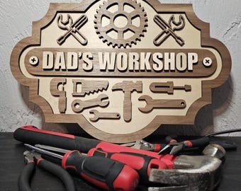 Handmade Wooden "Dad's Workshop" Sign – Customizable Design