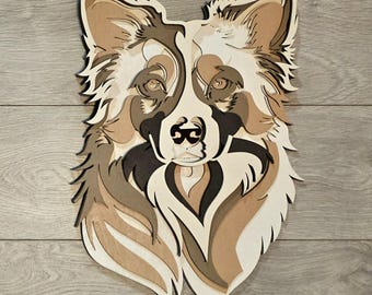 Handmade Layered Wooden Australian Shepherd Mandala – 6-Layer Hand-Painted Home Décor