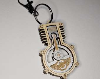 Handmade Wooden Engine Block Keychain – Functional Miniature Design - 2" x 1"