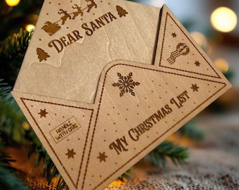 Dear Santa Wooden Envelope Ornament – Christmas List Keepsake