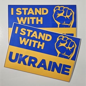 I Stand With Ukraine Sticker - Blue and Yellow Flag - Slava Ukraini - Vinyl Waterproof Sticker - 2 Sizes Available