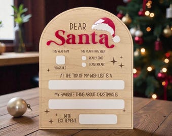 Dear Santa Wish Board - Reusable Christmas Keepsake - Dry Erase Marker Included