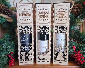 Funny Christmas Wine Box – Laser Engraved Wooden Wine Holder