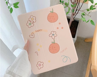 Orange Small Floral Cute 21 Ipad Case With Pencil Holder For Etsy