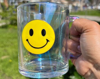 Smiling Face Clear Glass Mug with Handle Glass Mug for Coffee Tea Milk Breakfast Cute Glass Coffee Cup Gifts for Kids Friends and Family