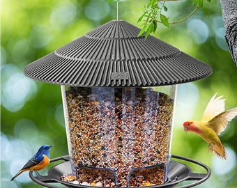 Panorama Black , gold outdoor hanging Bird Feeder, Wild Bird Seed feeders, Bird watcher feeder, Gazebo Bird Feeders