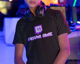 T-shirt personnalisé avec logo de chaîne Twitch | Nom de chaîne personnalisé Twitch | T-shirt avec nom de banderoles | N'importe quel nom chemise personnalisée | Logo du nom d'utilisateur Twitch
