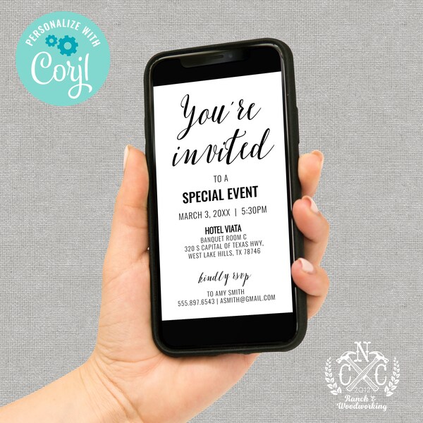 Business Invitation Evite Editable Instant Download, Minimalistic, Business Event Text Message Invite