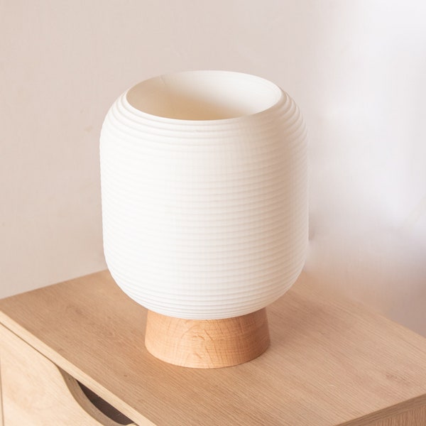 Lampe de table en chêne KUMO, lampe de bureau, lampe champignon, lanterne, shoji moderne, minimaliste, imprimé en 3D, bois.