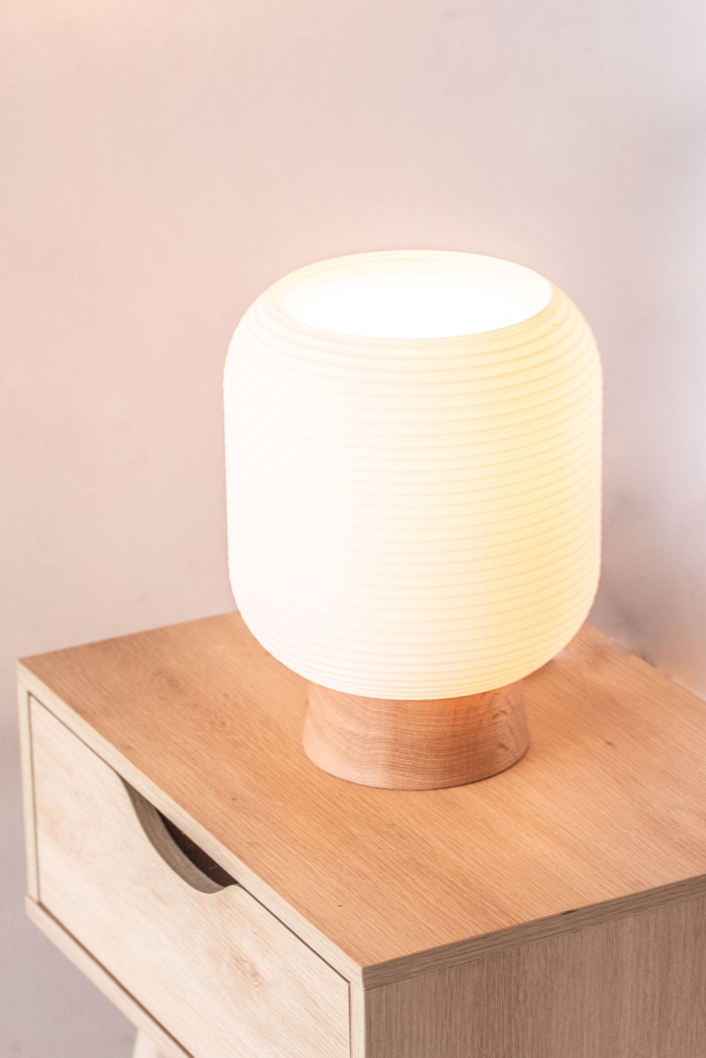 KUMO oak table lamp, desk lamp, mushroom lamp, lantern, modern shoji, minimal, 3d printed, timber. image 7