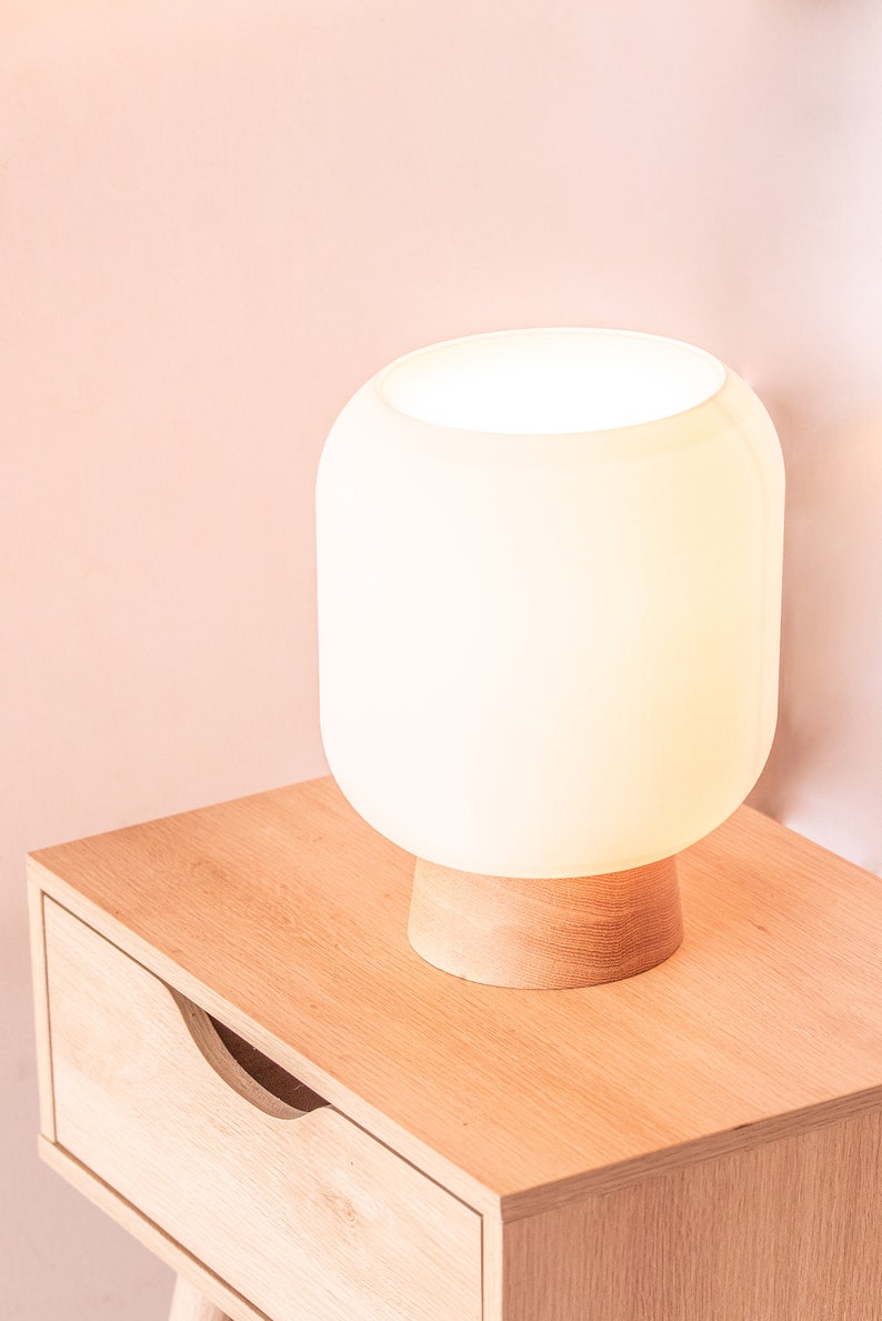 KUMO oak table lamp, desk lamp, mushroom lamp, lantern, modern shoji, minimal, 3d printed, timber. image 6